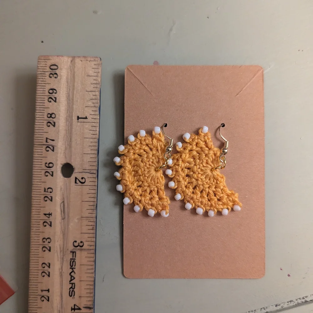 Handcrafted Fringe Yellow Crochet Earrings - Picture 2 of 5
